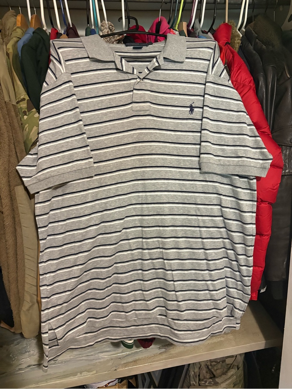 Ralph Lauren Light Gray Polo with Navy/White Stripes